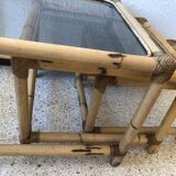 Series of 3 tables gigognes seventies in rattan and smoked glass