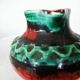 Fat Lava Pitcher Vase: Red Black Green Glaze, West German Pottery