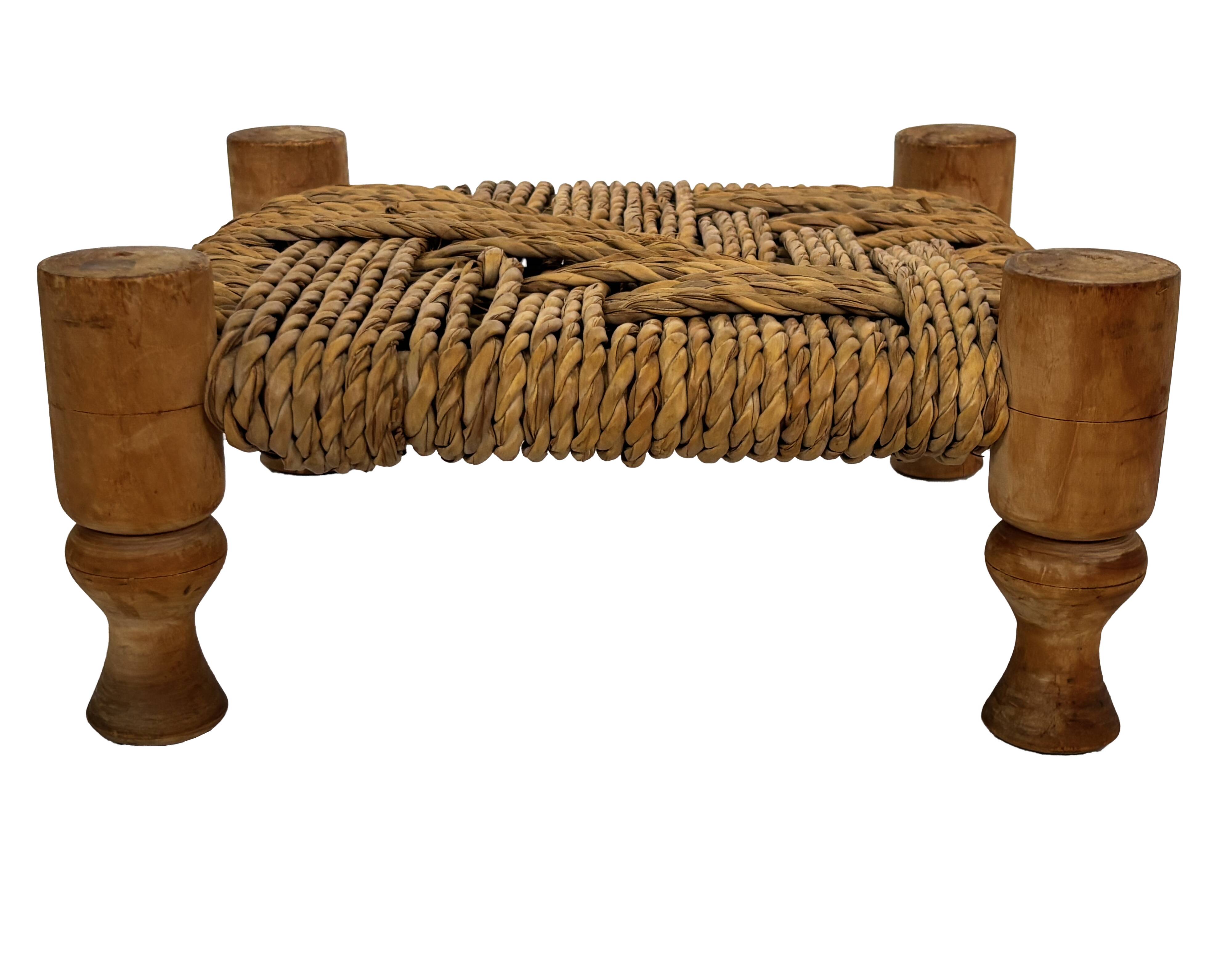 Vintage Footstool wood and rope, 1960s