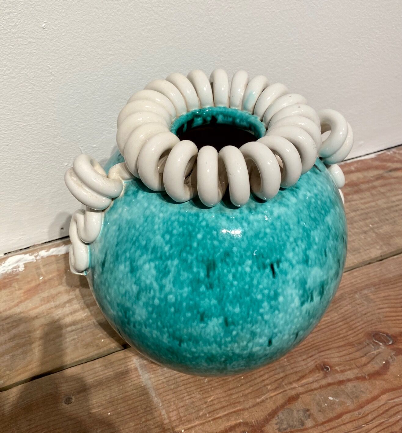 Vase ball art deco turquoise 1940