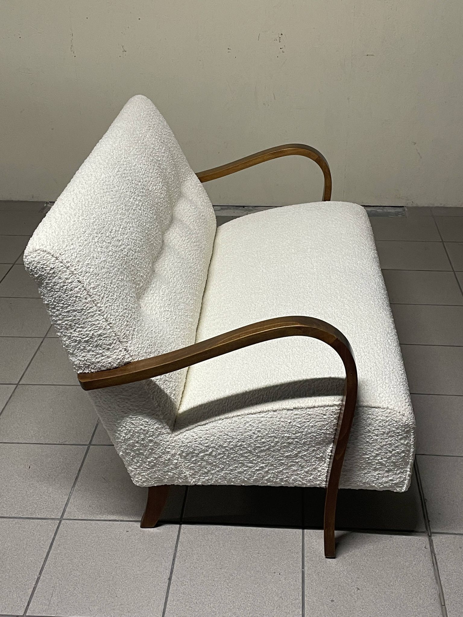 1940s Sofa in Wood and Boucle Fabric, Italian Production