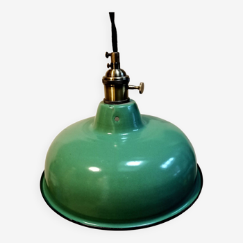 Vintage pendant light in green enameled sheet metal