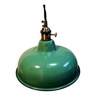 Vintage pendant light in green enameled sheet metal