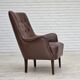 1970s, Danish armchair, original brown furniture leather.