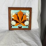 Leaf earthenware checkered underside and maronnier bug - autumn atmosphere - deb. XXth