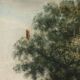 Ancient painting of a bucolic landscape, oil on canvas, Europe, 19th century.
