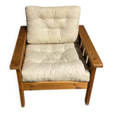 Retro pine suede armchair 1970