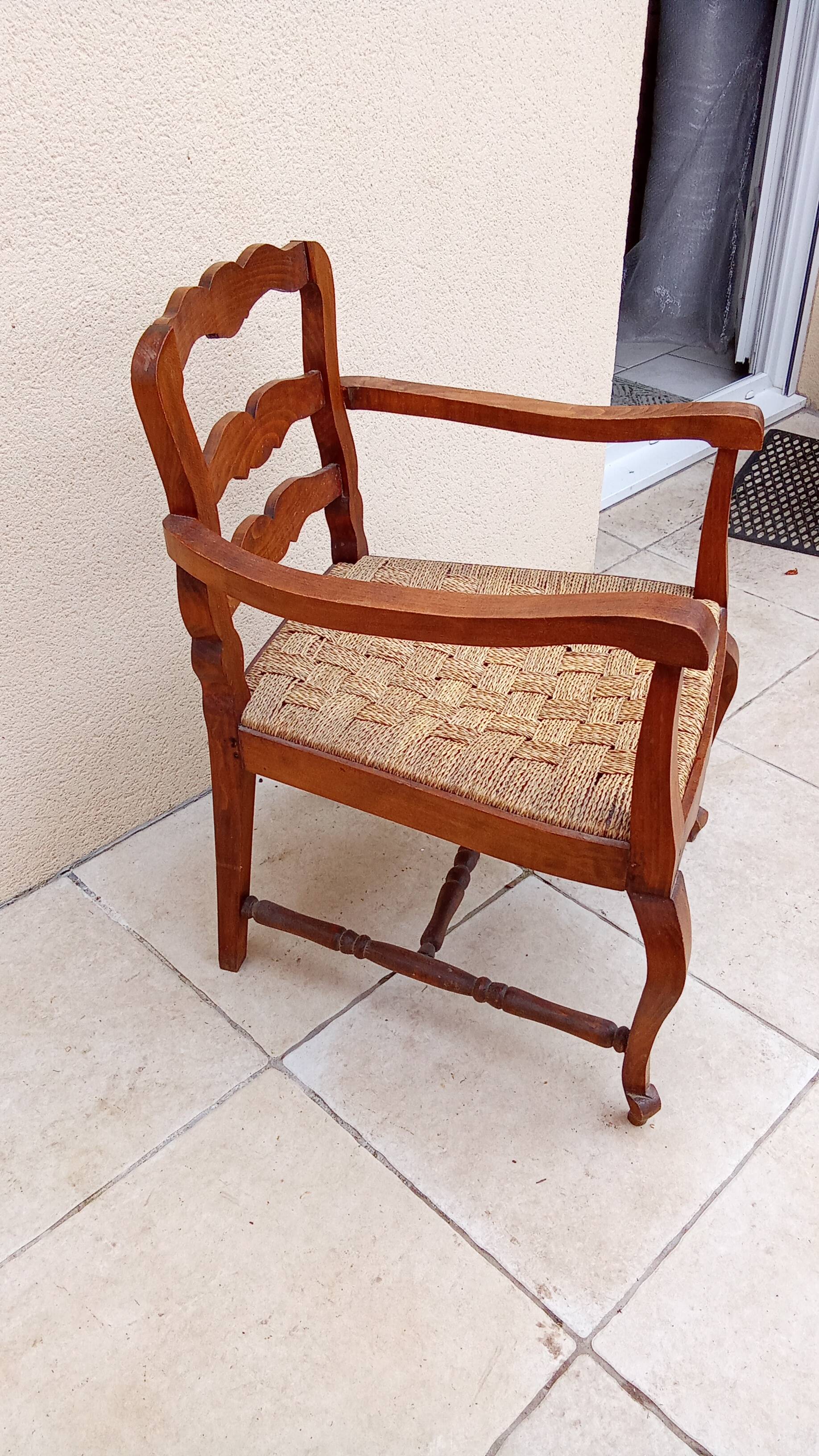 Antique Louis Philippe armchair with vintage rope seat