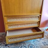Vintage secretary desk in wood and rattan