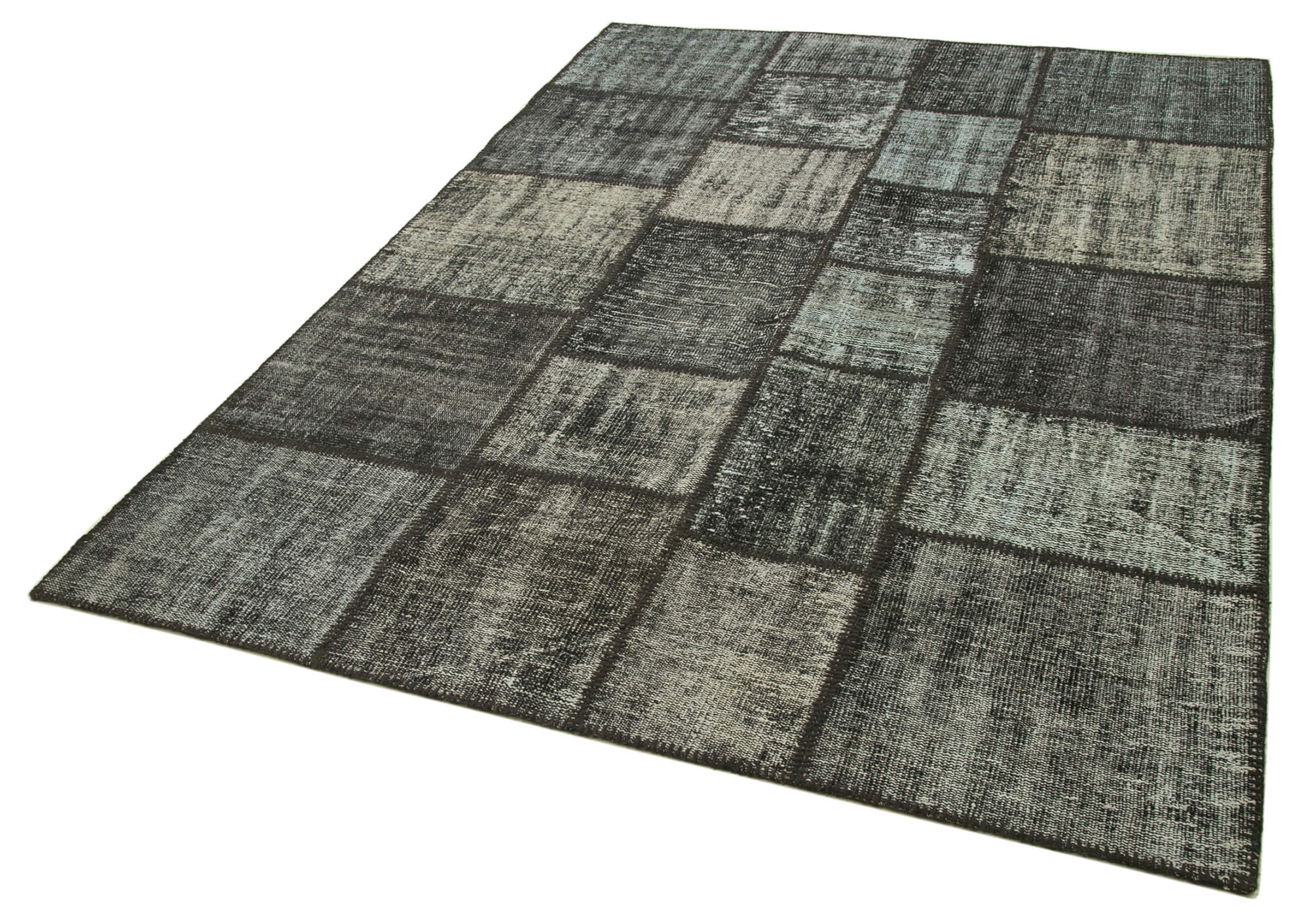 Handmade Turkish Overdyed 176 cm x 242 cm Black Patchwork Carpet