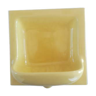 Yellow wall soap holder in vintage ceramic 1960/70