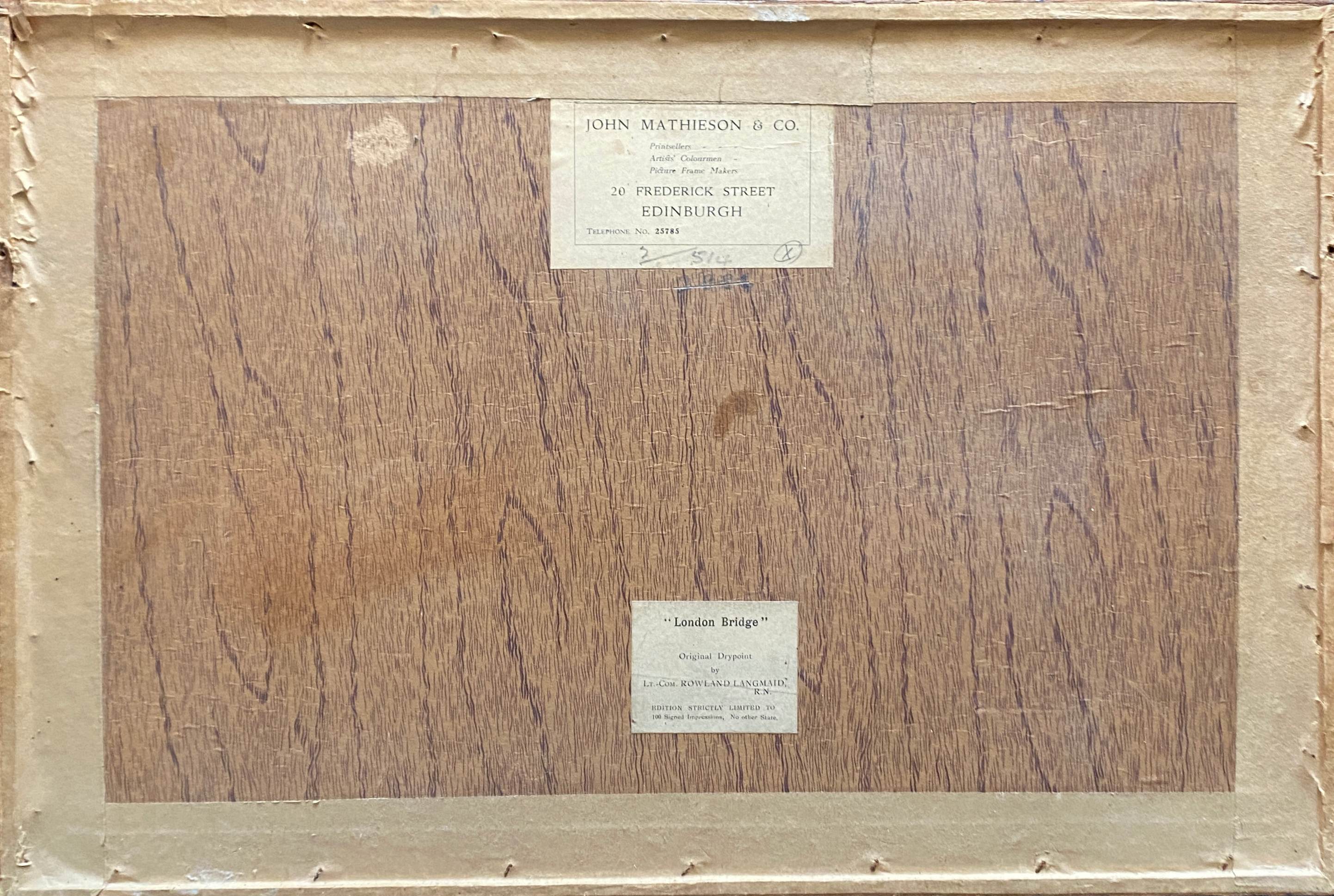 Painting original engraving Rowland Langmaid (1897/1956) "London Bridge"