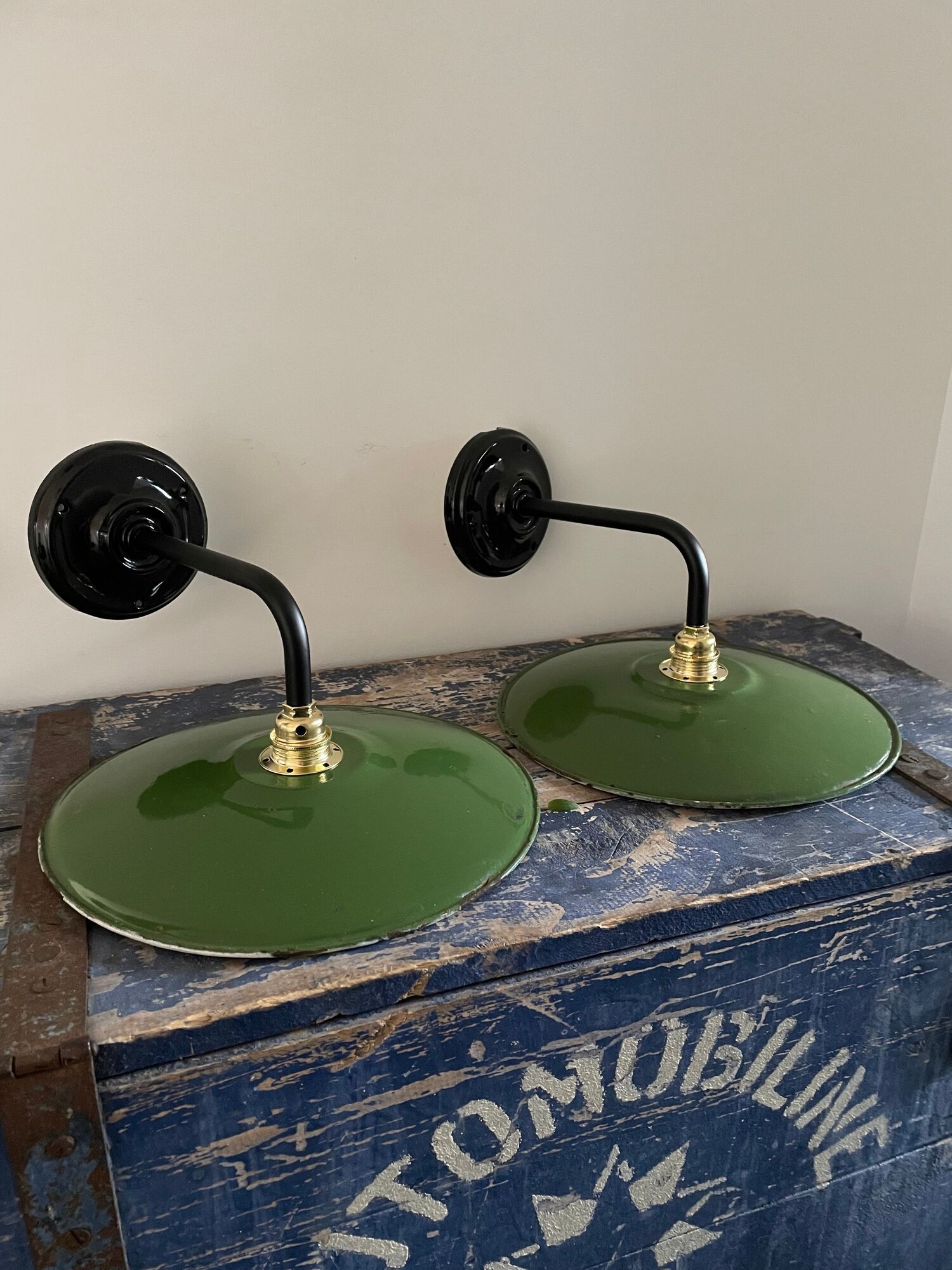 Pair of vintage wall lamps enamelled sheet metal