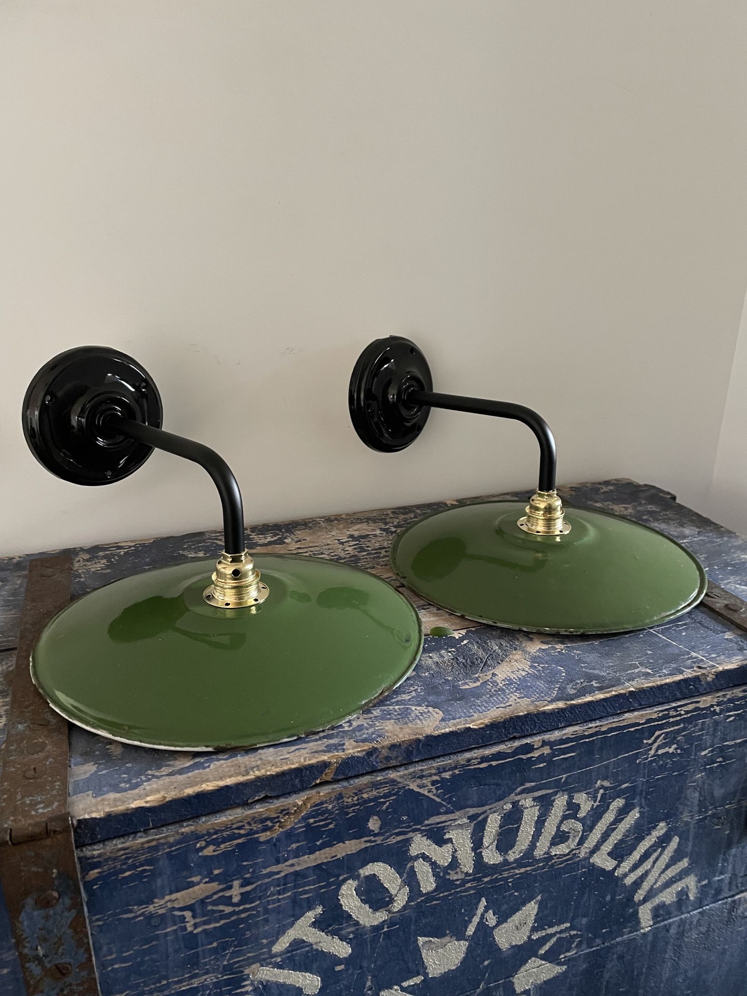 Pair of vintage wall lamps enamelled sheet metal