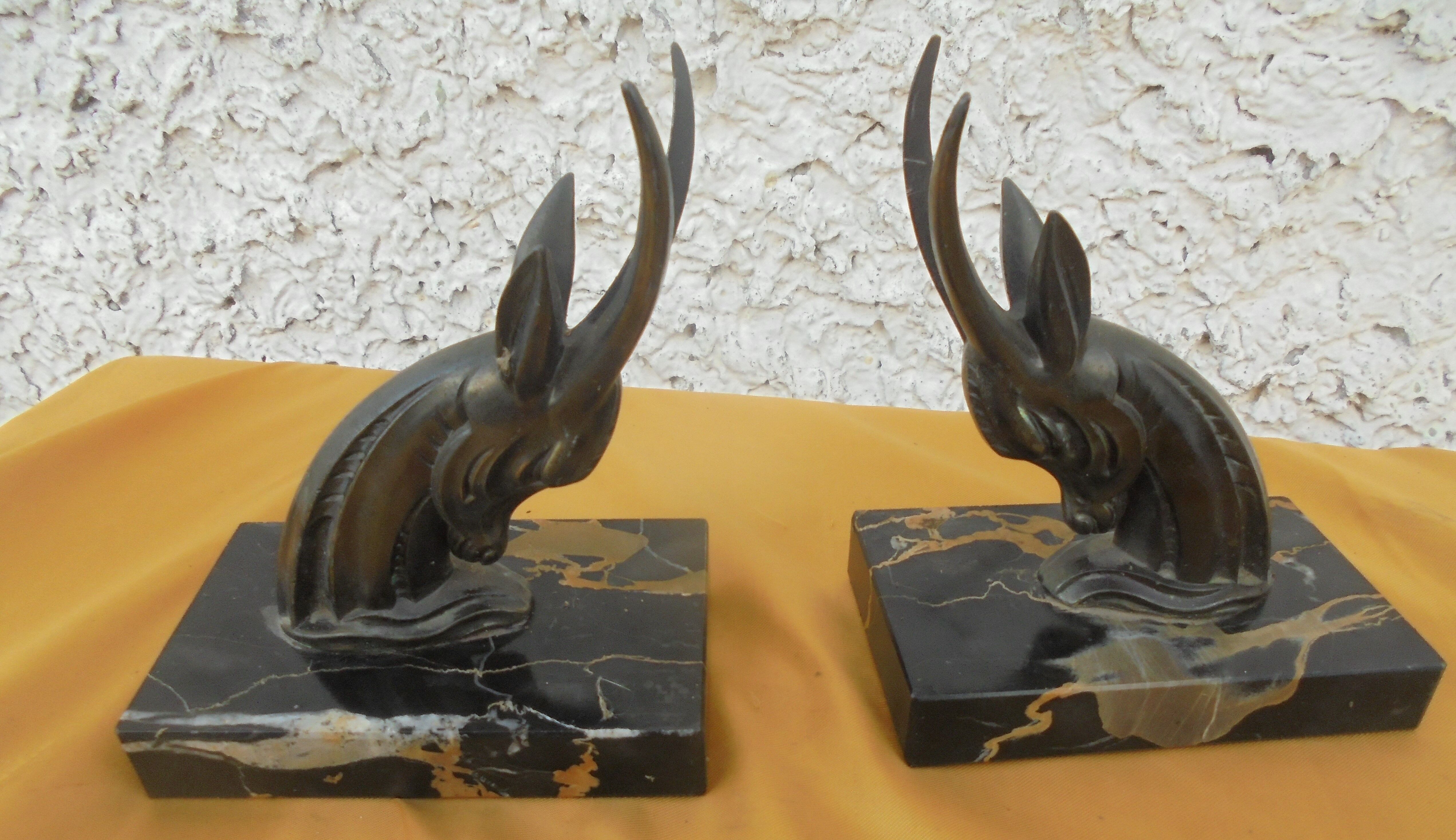 Pair of art deco bookends antelope heads