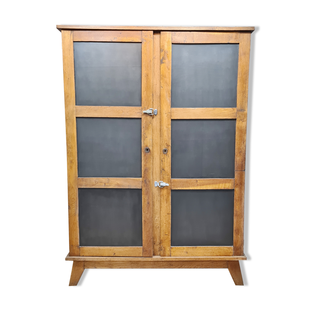 Armoire penderie deux portes vintage style industriel en chene et pin relookée Selency