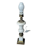 Pied de Lampe Vintage en Albâtre et Laiton H 30 cm