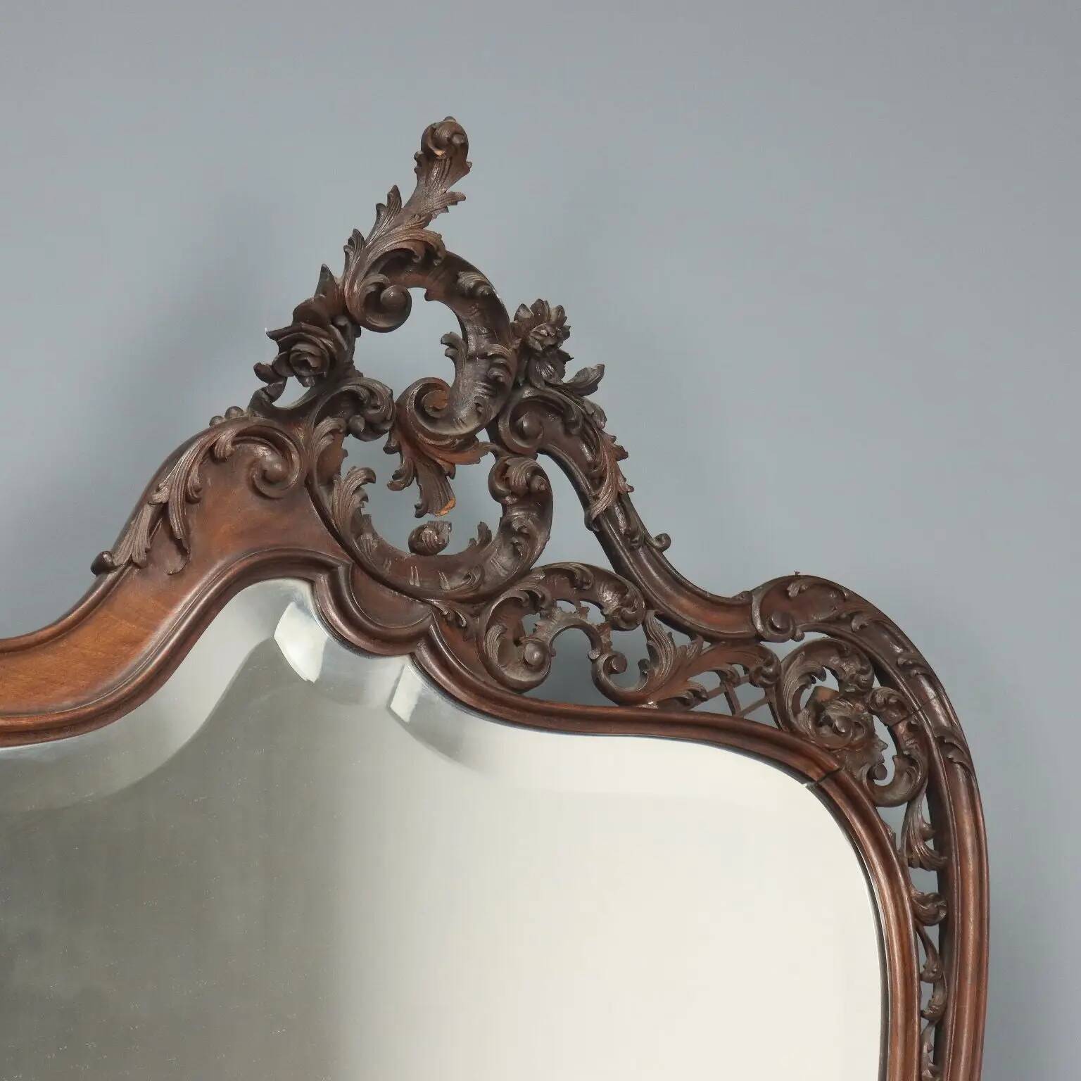 Antique console in mahogany, velvet and glass, Italy, 19th century.