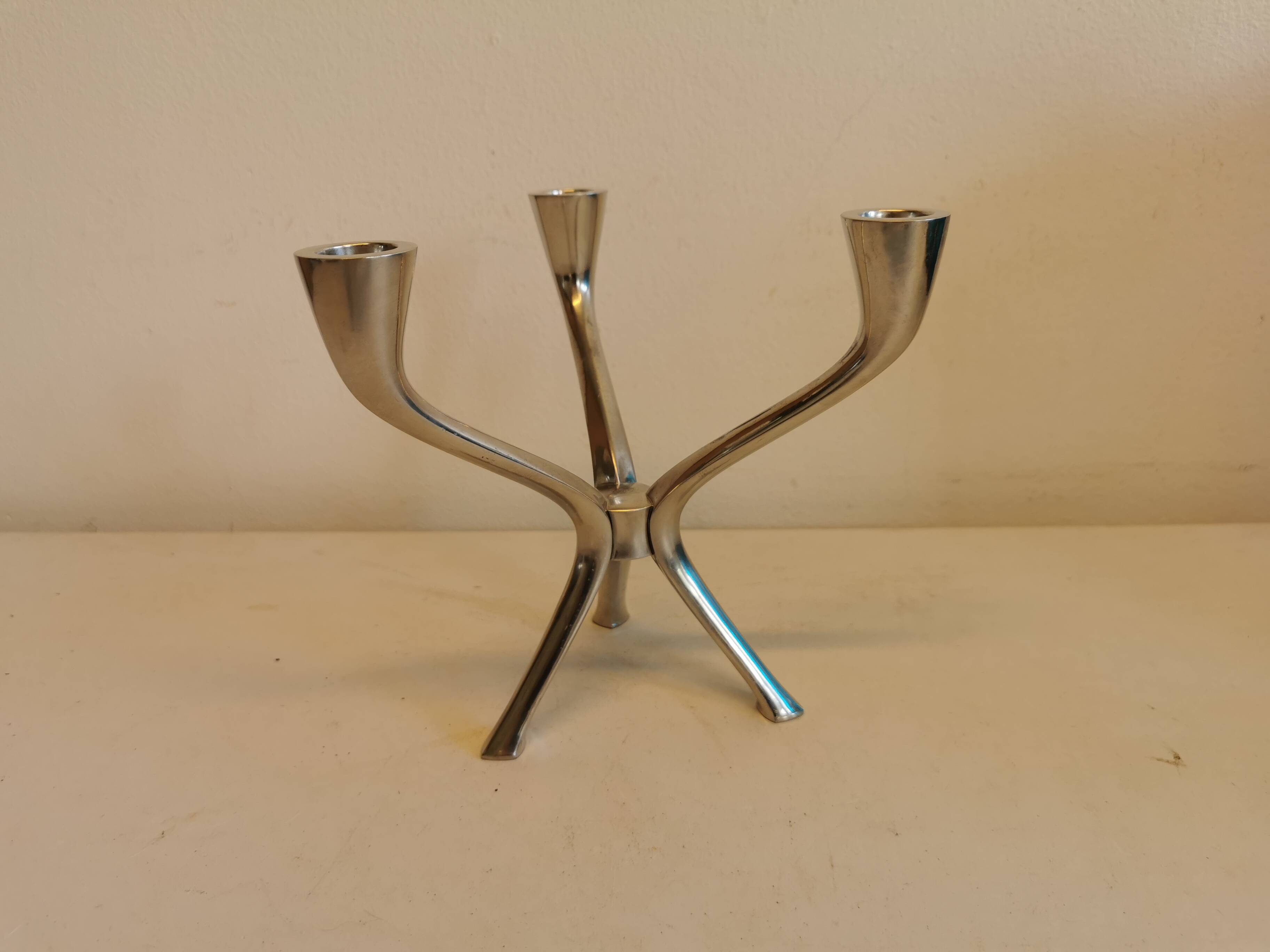 Candle holder with 3 arms, designed by Just Andersen/Denmark in the 1950s.