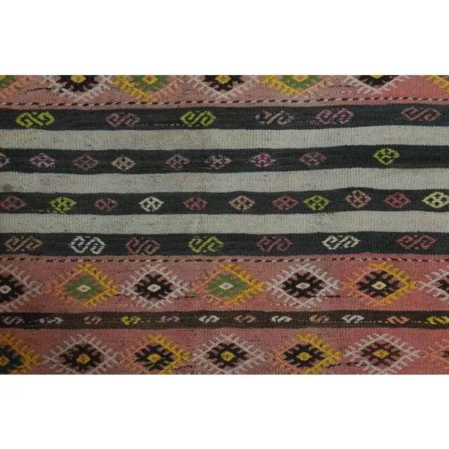 Striped Kilim Turkish Vintage Handmade Pink Orange Wool Area Rug 177x268
