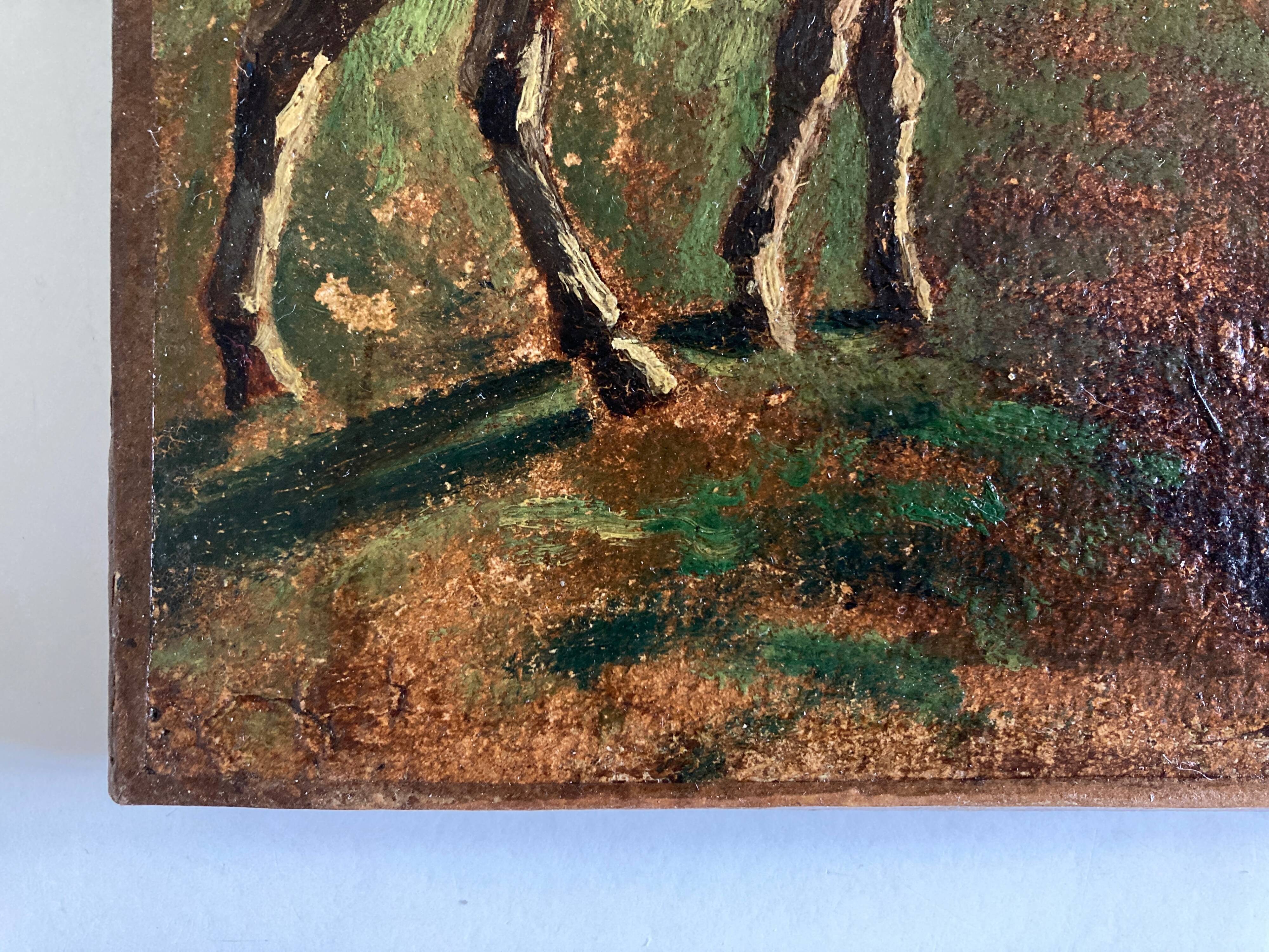 Portrait on the farm goats in the meadow 19th oil on canvas