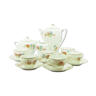 Porcelain coffee set decoration red and blue flowers golden border