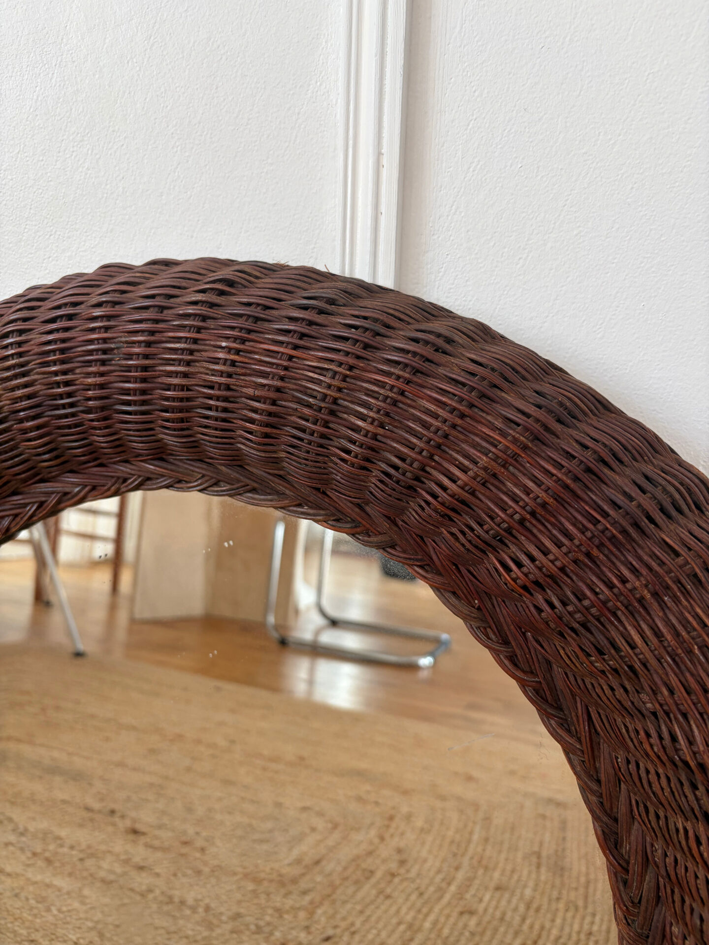 Mid-century wicker and rattan mirror