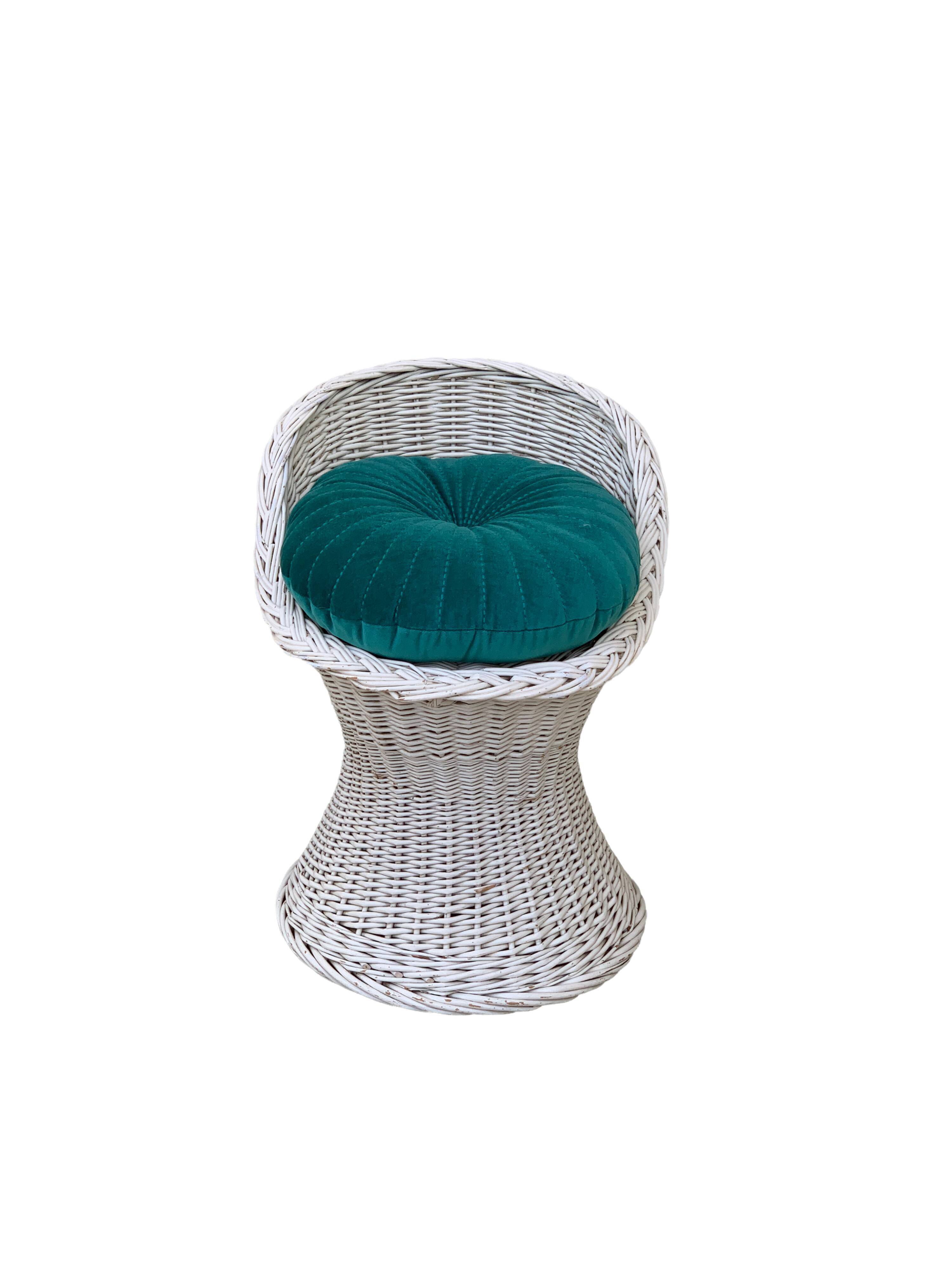 Vintage woven wicker stool 1950