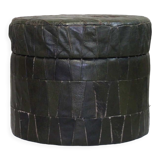 Pouf in black/green leather