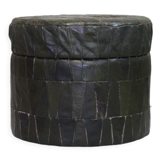 Pouf in black/green leather