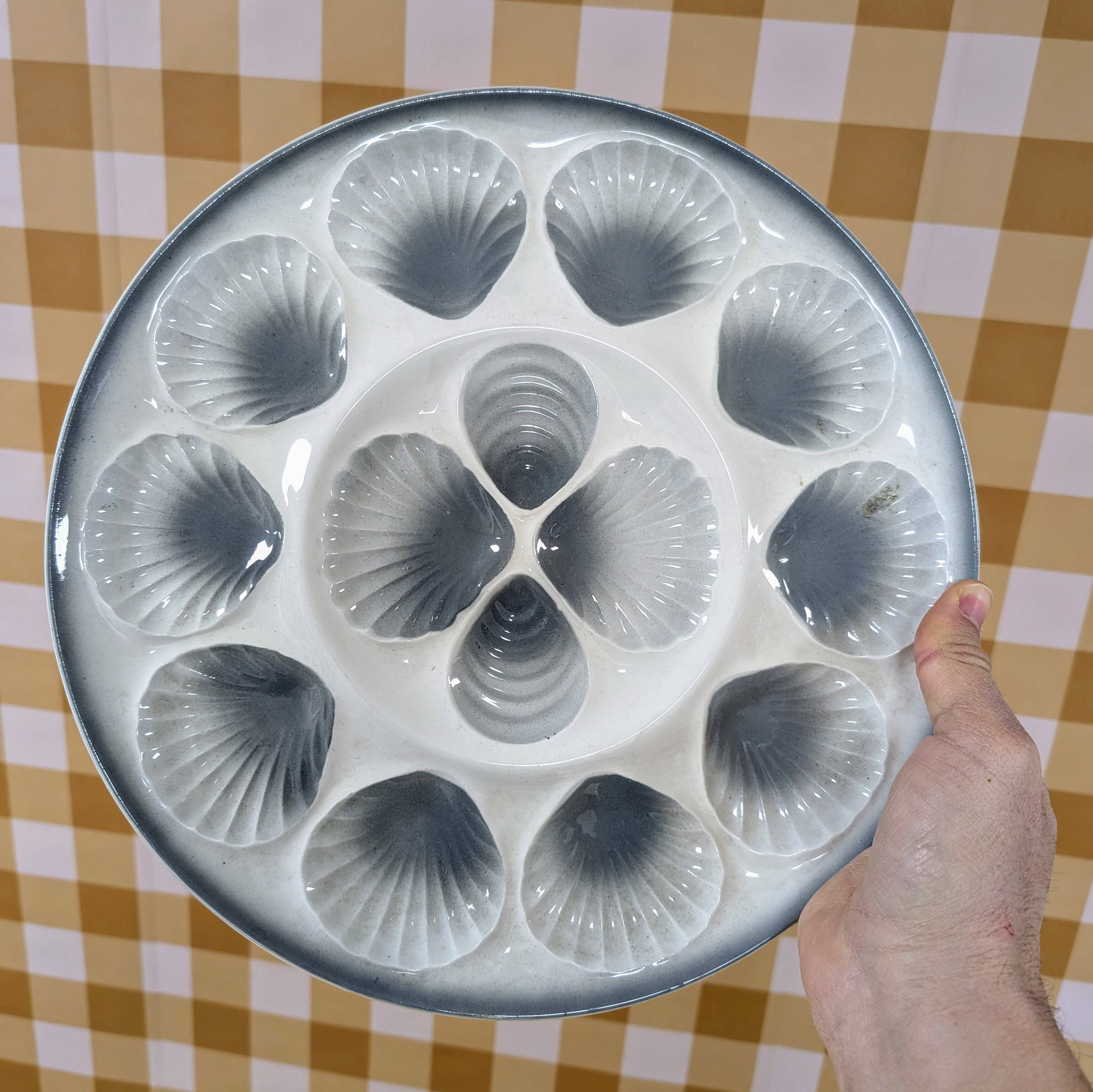 Barbotine style earthenware oyster dish