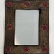 Ceramic Framed Mirror in Bronze with Red Cabochons. French Work.