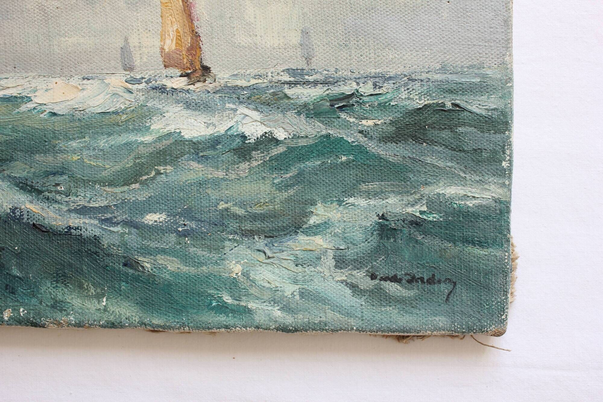 Old painting oil on marine canvas signed, early twentieth century
