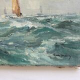 Old painting oil on marine canvas signed, early twentieth century
