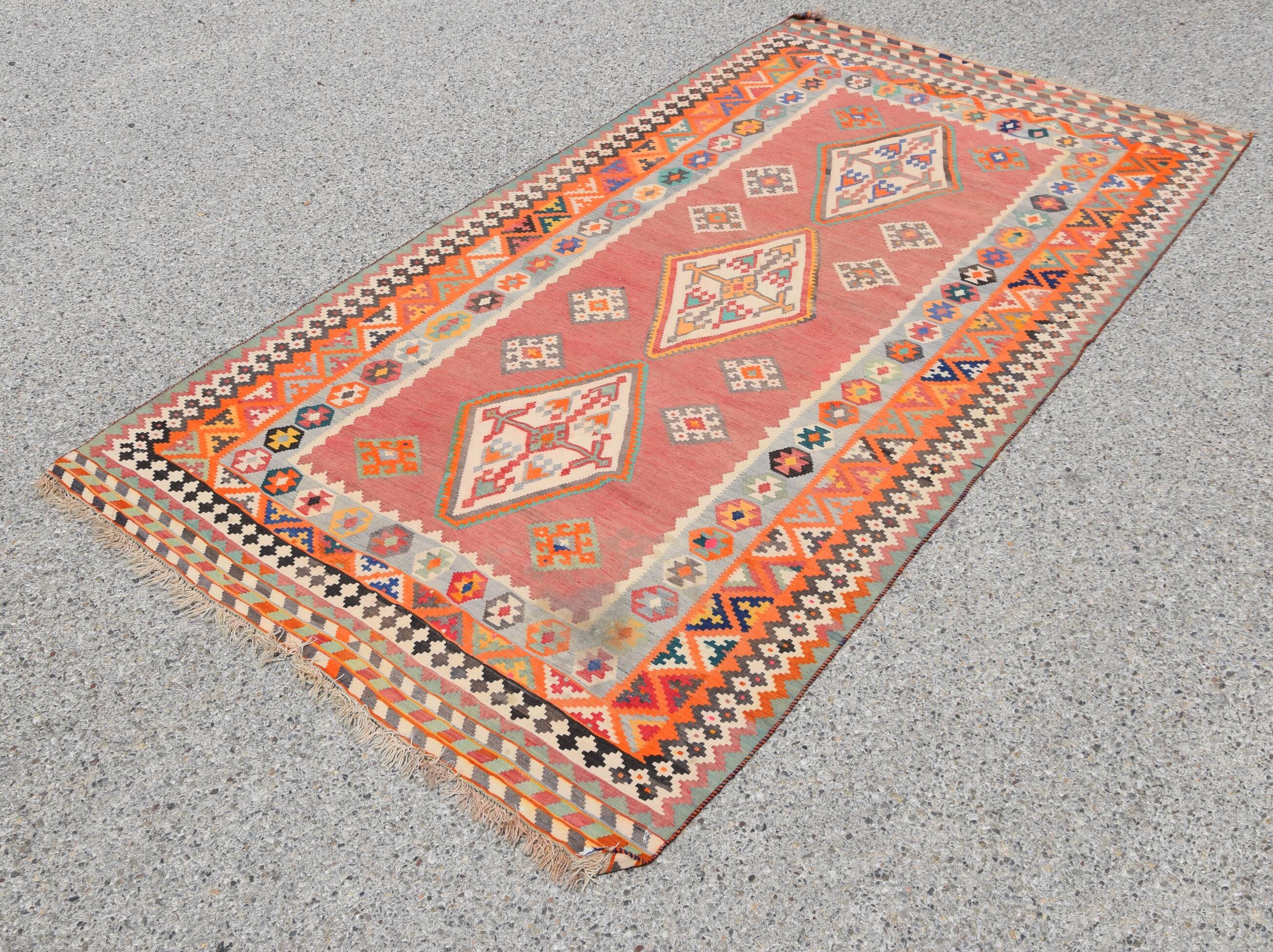 Oriental Kilim Rug Shiraz Gashgai Antique: 1.50 X 2.85 Metres