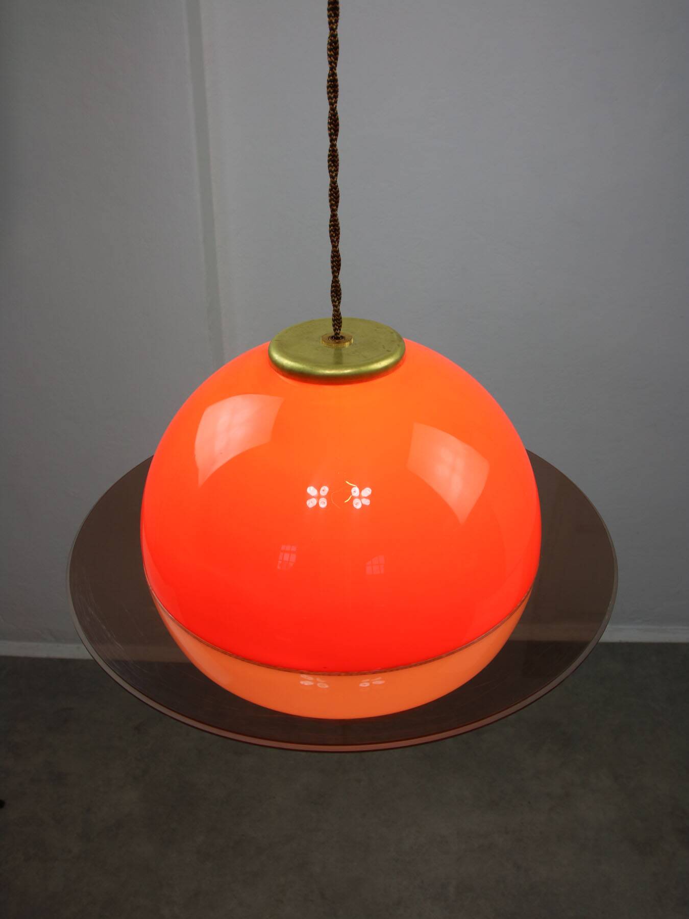 Italian Orange Space Age Saturn Lamp, 70s