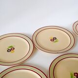 set of 6 flat plates with flowers and borders Gien 1950