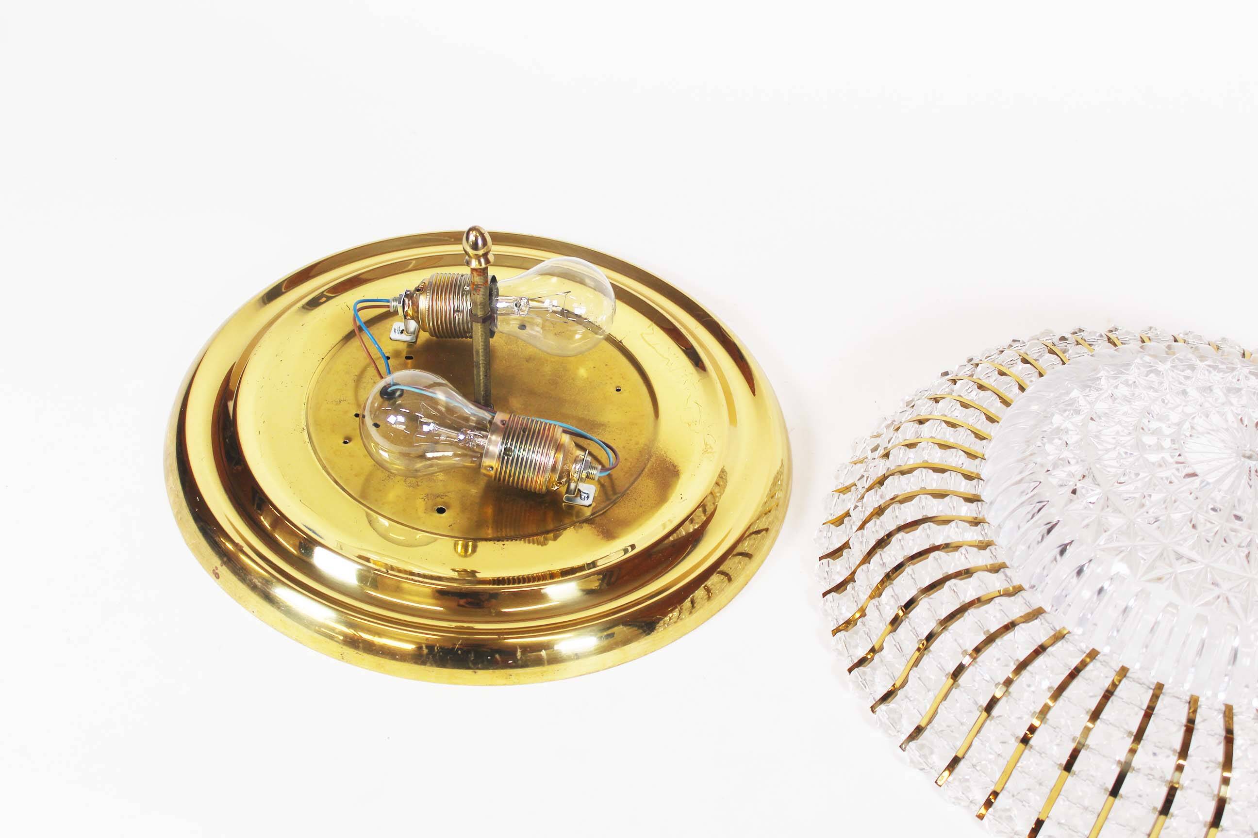 Large vintage brass and glass flush mount light by Palwa