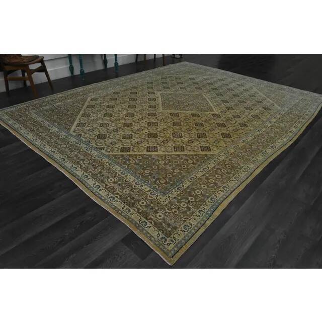 1970s Vintage Persian Handmade Wool Cotton Brown Area Rug 292x392