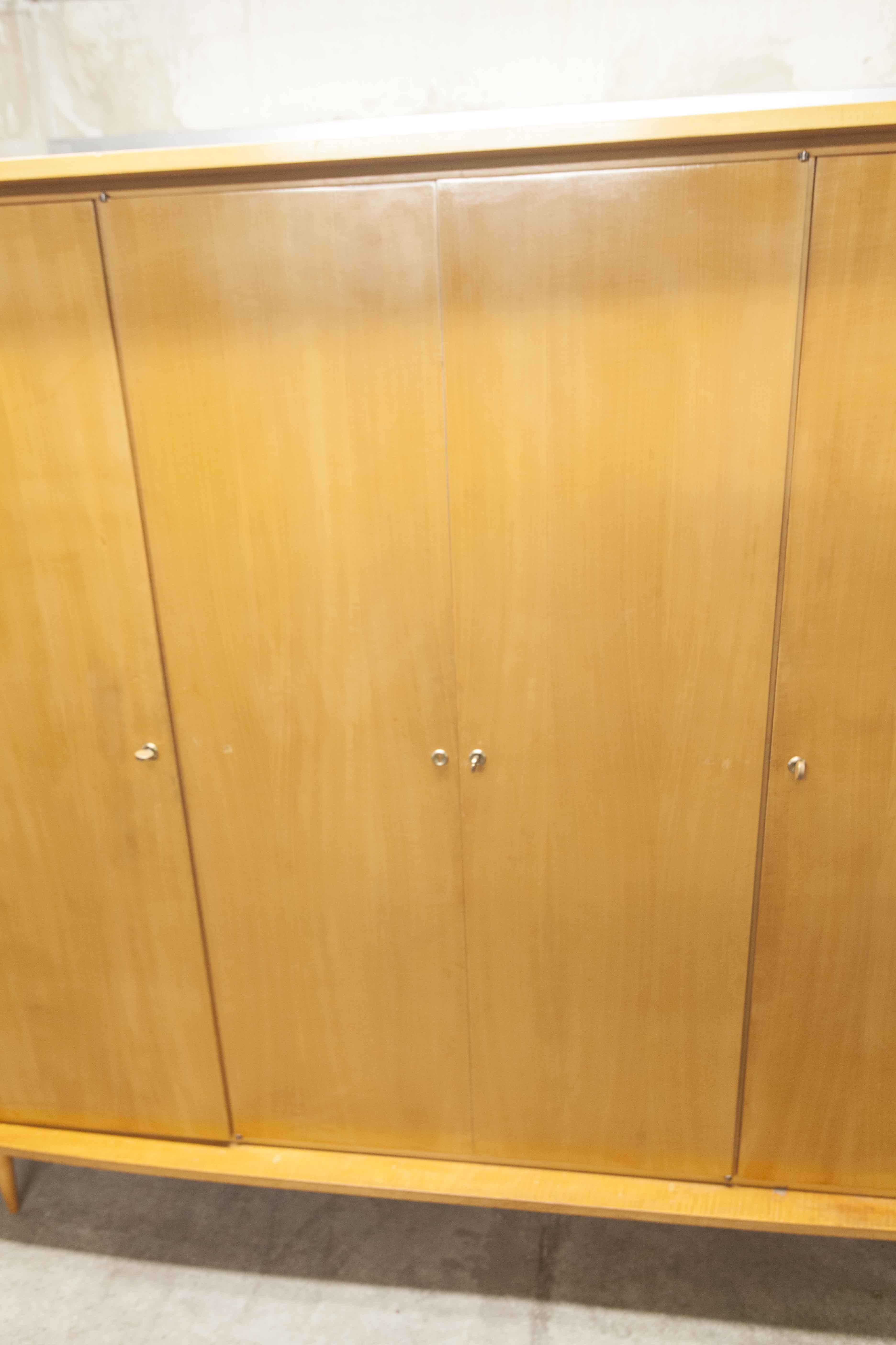 Scandinavian wardrobe 1960 honey color 4 doors L 205 cm