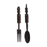 Couverts africains vintage en bois manche formant le buste d'1 femme ou homme africain