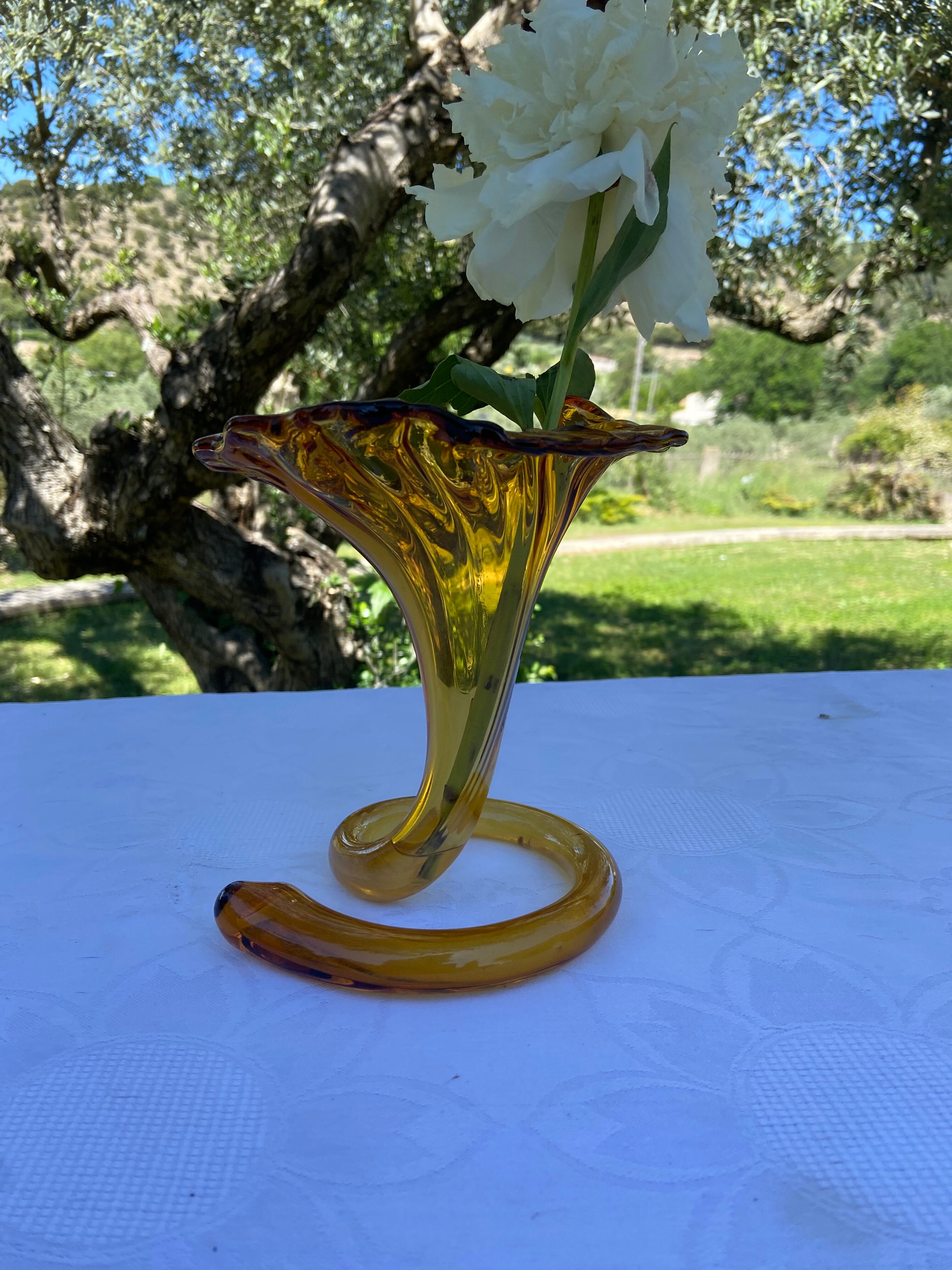Amber blown glass soliflore vase vintage