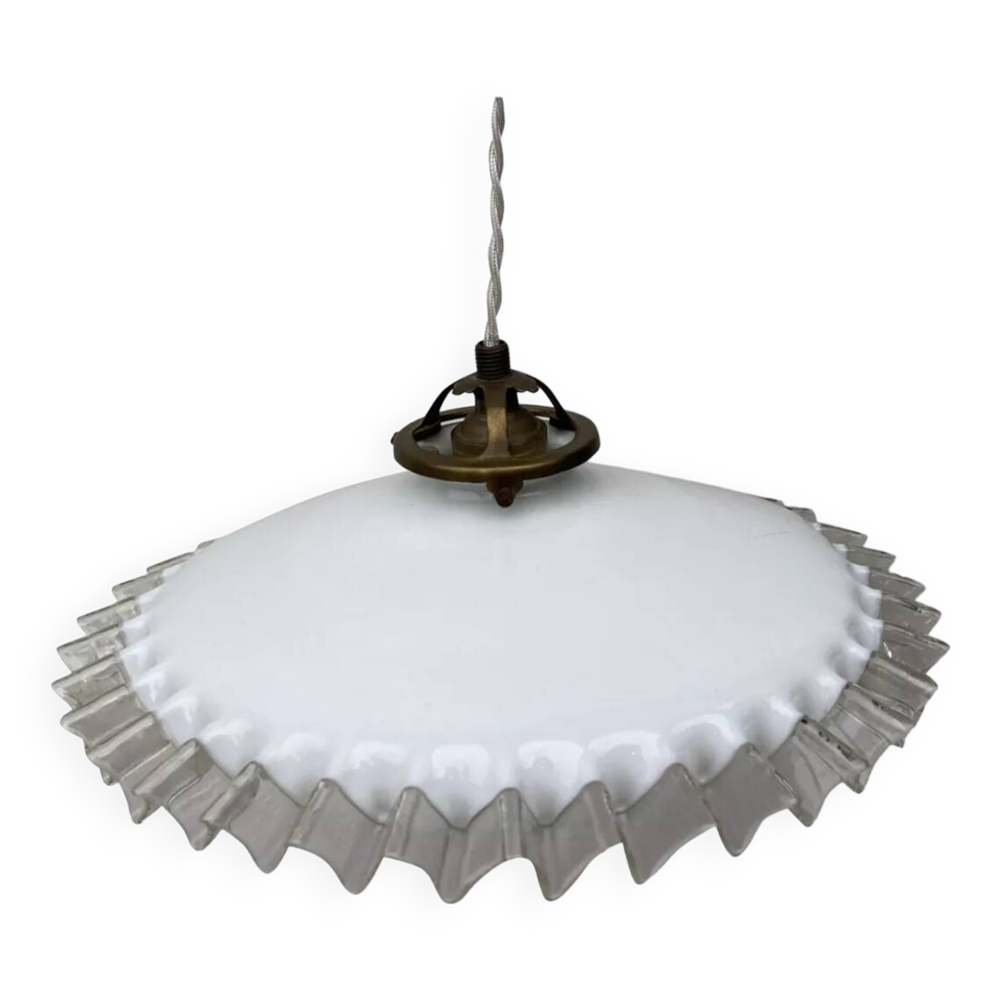Suspension plissée verre opaline blanc et transparent ondulée