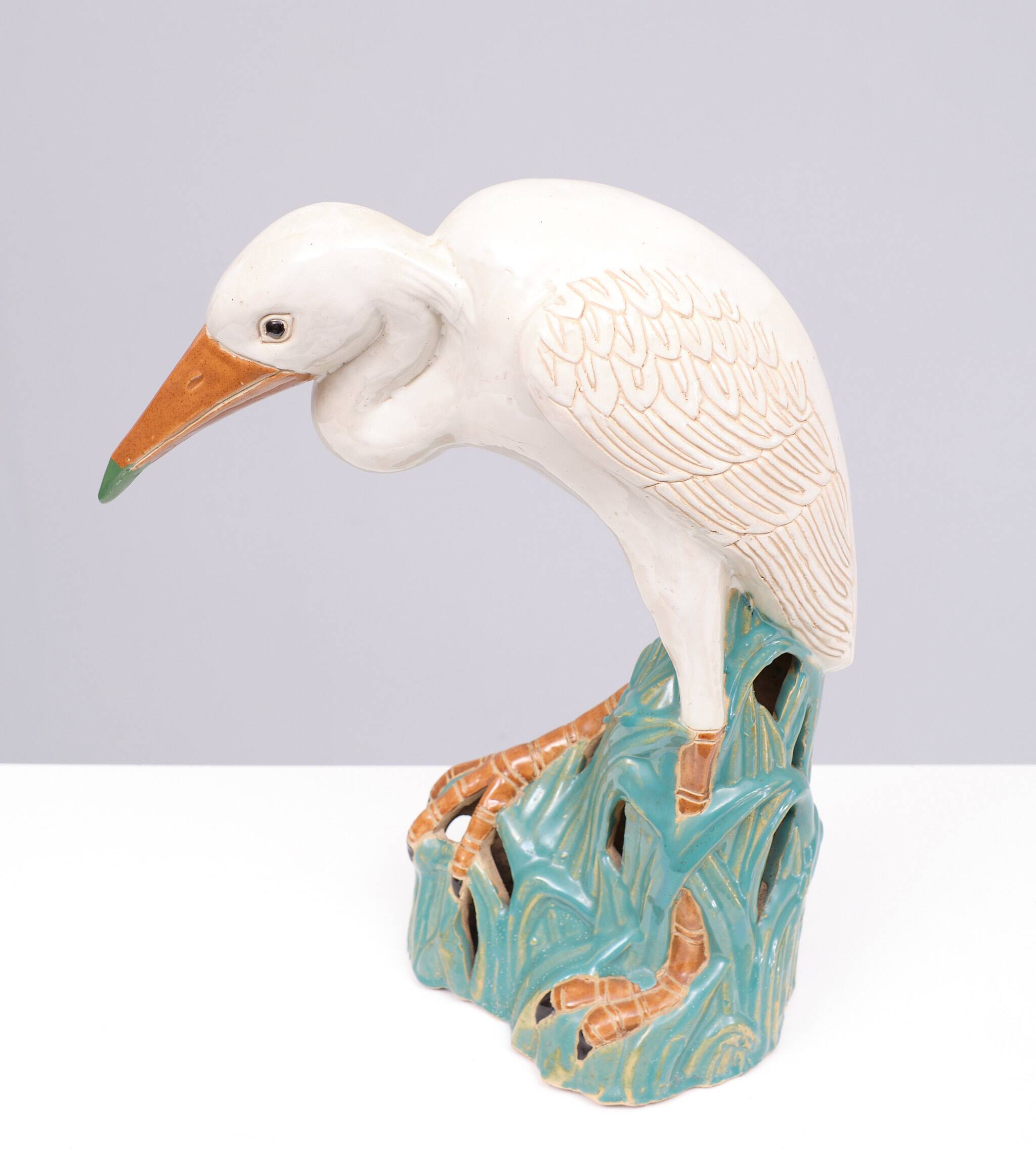 Large Vintage Ceramic Heron Bird Sculpture 1970s