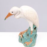 Large Vintage Ceramic Heron Bird Sculpture 1970s
