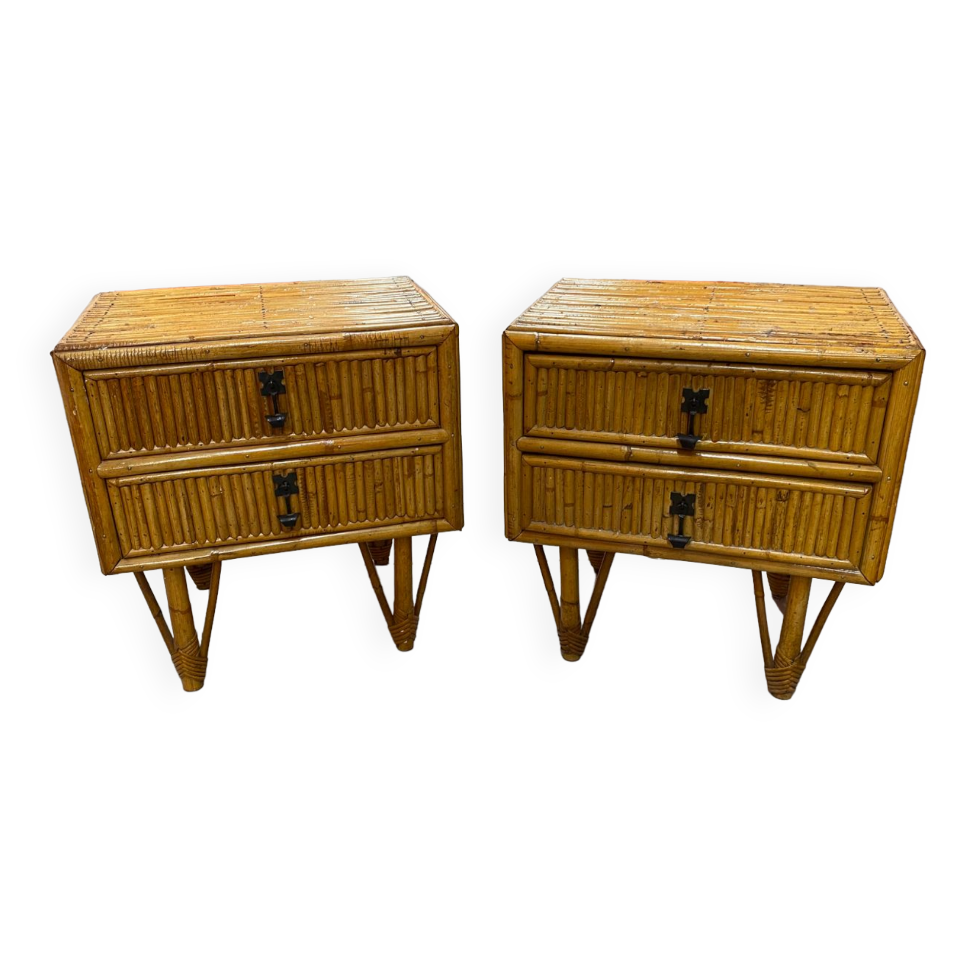 Pair of bamboo bedside tables