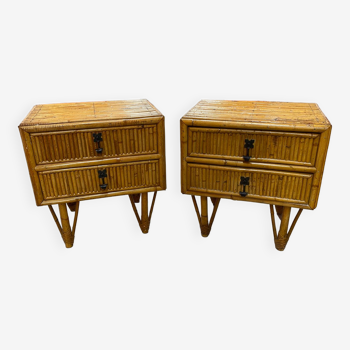 Pair of bamboo bedside tables