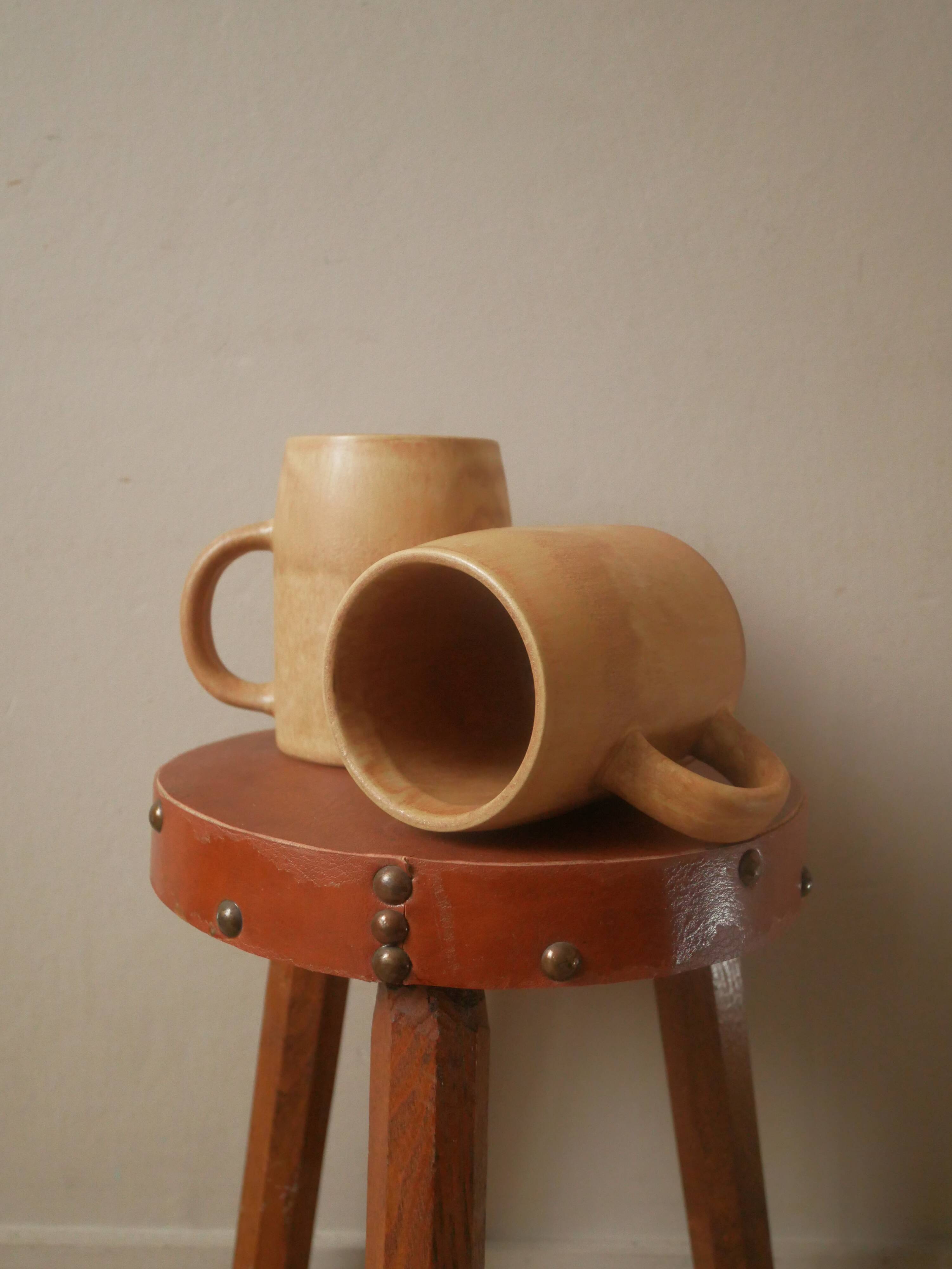 Duo in ceramic stoneware vintage mugs handcrafted Scandinavian country decoration