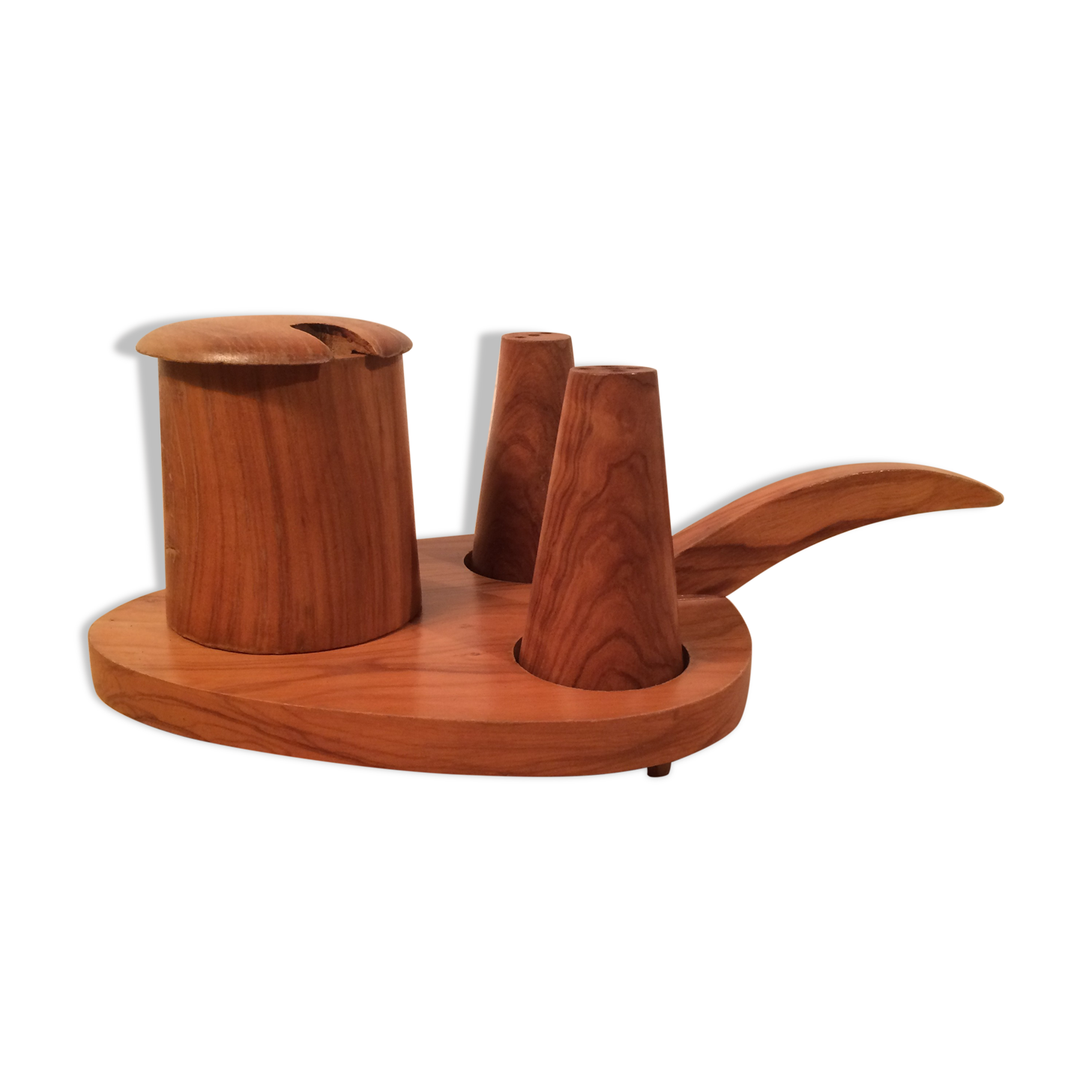 Servant salt pepper and mustard in olive wood, salt shaker