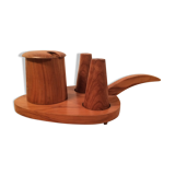 Servant salt pepper and mustard in olive wood, salt shaker